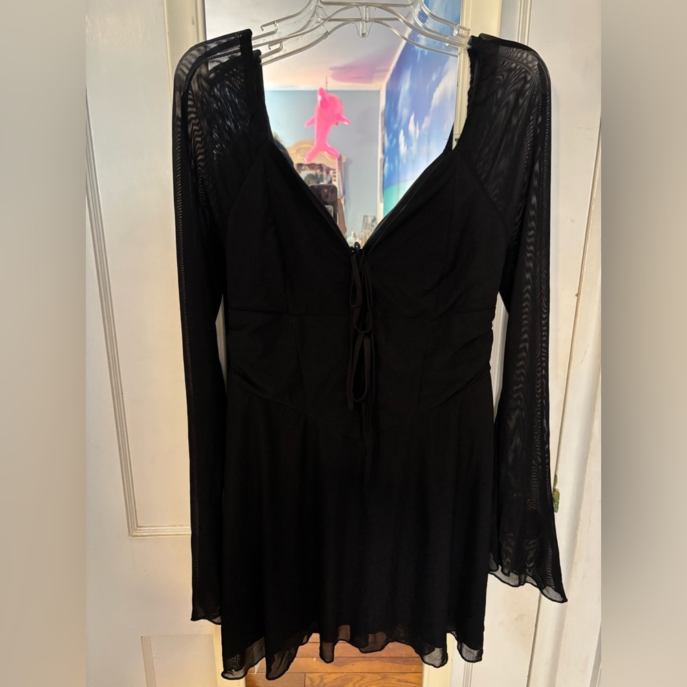 Black Long Sheer Sleeve Mini Dress